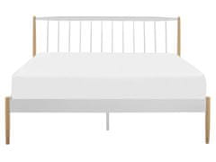 Beliani Bílá postel se světle hnědými nohami a roštem 160 x 200 cm MAURS