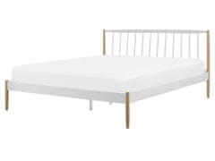 Beliani Bílá postel se světle hnědými nohami a roštem 160 x 200 cm MAURS