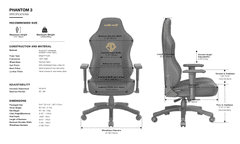 Phantom 3 Premium Gaming Chair - L, černá/zlatá, PVC kůže