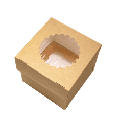 ECOFOL Papírová krabička EKO na muffiny 100x100x100 mm hnědá s okénkem bal/25 ks Balení: 25
