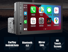 1DIN 2DIN univerzální autorádio s Apple CarPlay Android Auto 2din rádio s BLUETOOTH, USB, NAVIGACÍ přes CarPlay/Android Auto rádio do auta s univerzálním rozměrem, Kamera zdarma
