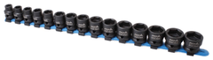 ASTA Hlavice nástrčné úderové 1/2", 10-24 mm, 6hranné extra krátké 28 mm, 15 ks na liště -
