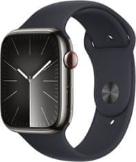 Apple Watch Series9, Cellular, 45mm, Graphite Stainless Steel, Midnight Sport Band - M/L