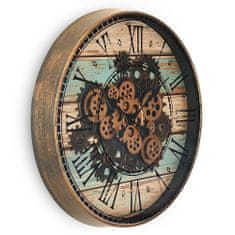 MPM QUALITY Nástěnné hodiny MPM Vintage Tech ve vintage stylu s pohyblivým ozubeným soukolím, tmavě hnědá