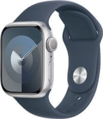 Apple Watch Series 9, 41mm, Silver, Storm Blue Sport Band - S/M