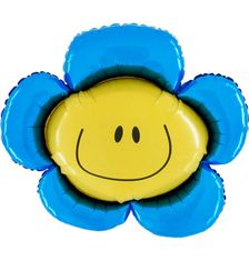 Grabo MINI Květina s úsměvem - modrá 14"/35cm fóliový balónek nafukovací