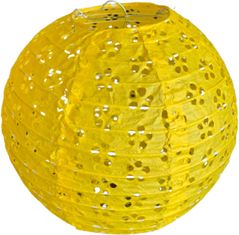 levnelampiony.eu Žlutý perforovaný kulatý lampion stínidlo průměr 20 cm motiv květina