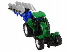 Lean-toys Zelený Traktor S Pluhem Farma