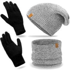 NANDY Polský zimní set, čepice, komín, rukavice - světle šedá