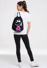 CurePink Batoh pytlík gym bag Snoopy: Joe Cool (35 x 46 cm) černá bavlna