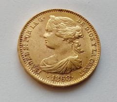 INTEREST Zlatý 10 Escudos 1868 - Isabel II.