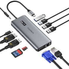 Choetech Choetech Multifunkční HUB s displejem 12v1 USB-C na USB-C / USB-A / HDMI / VGA / AUX / SD / TF šedý (HUB-M26)