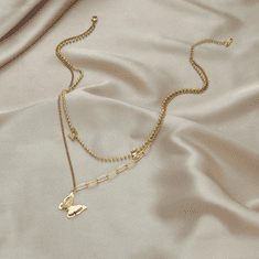 For Fun & Home Dvojitý náhrdelník Motýlí řetízek z chirurgické oceli v zlaté barvě
