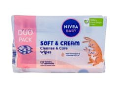 Nivea 2x57ks baby soft & cream cleanse & care wipes