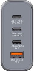 Verbatim cestovní adaptér GNC-140, GaN, 2xUSB-C PD 140W, USB-C PD 20W, USB-A QC