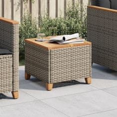 Greatstore Zahradní stolek šedý 45 x 45 x 37 cm polyratan akáciové dřevo