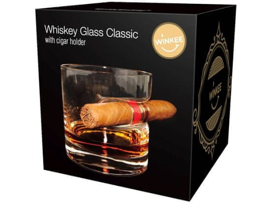 Winkee Klasická sklenice na whisky s držákem na doutníky
