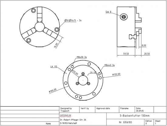 Optimum 3-čelisťové sklíčidlo 125 mm pro RT 150