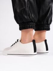 Amiatex Luxusní bílé tenisky dámské bez podpatku + Ponožky Gatta Calzino Strech, bílé, 38