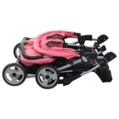 Vidaxl Sportovní kočárek pro dvojčata růžovočerný ocel