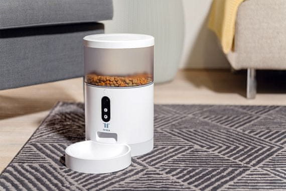 Tesla Smart Feeder Camera HD kamera noční vidění chytrý dávkovač suchého krmení granule kočka pes ovládání krmení na dálku mobilní aplikace záložní baterie tlačítko Feed manuální vydání porce