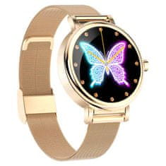 Chytré hodinky v češtině, PW-105, Bluetooth 5.0, elegantní dámské smart watch s krokoměrem, oxymetrem, měřením tepu, tlaku, zlaté