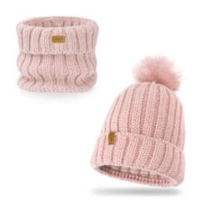 NANDY Zimní dětský set Čepice s fleecem + tunelový šátek - růžový