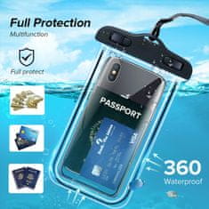 Netscroll Univerzální vodotěsný obal na telefon, vodotěsná taška na telefon, vodotěsný obal na smartphony, nepromokavý a odolný, pro sladkou i slanou vodu, ochrana do 30m hloubky, AquaBag
