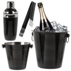 Excellent Houseware Barmanská Sada Barmanský set Šejkr Shaker Kbelík Na Šampaňské 4 prvků - Nerez - Stříbrno-černá