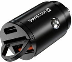 SWISSTEN nabíječka do auta, USB-C PD, USB-A SuperCharge, 30W, černá
