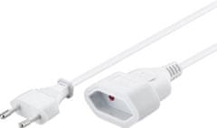 PremiumCord kabel síťový prodlužovací dvojvidlice 230V, 2m, bílá