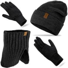 NANDY Pánský teplý zimní set - rukavice + rolák + čepice - tmavě šedá