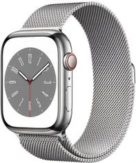 Apple Watch Series 8, Cellular, 45mm, Silver Stainless Steel, Silver Milanese Loop