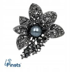 Pinets® Brož černý květ s kubickou zirkonií