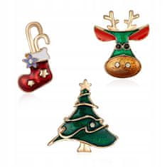Pinets® Sada dvou špendlíků a brož vánoční ponožka, vánoční stromeček a sobi