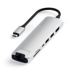 Satechi USB-C tenký víceportový ethernetový adaptér PRO Stříbro