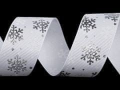 Kraftika 3m 3 bílá stříbrná vánoční rypsová stuha vločky šíře 25mm