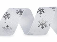 Kraftika 3m 3 bílá stříbrná vánoční rypsová stuha vločky šíře 25mm