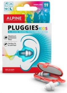 špunty do uší alpine pluggies kids dlouhá životnost z hypoalergenního materiálu omyvatelné vyrobeny v holandsku ideální na spaní bez rušení ochrana sluchu