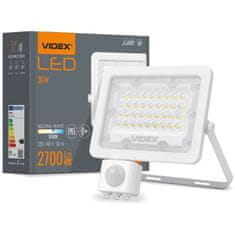 VIDEX Reflektor LED světlomet 30W 2700lm 5000K IP65 bílý LUCA s pohybovým a soumrakovým senzorem