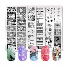 TOJATO 25x Razítkovací deska + Gelové razítko, vzory na nehty, nail art, Krajka, Květiny, Zvířata, Kočky, Aztécké vzory, Geometriey, Série OM-D 1-25