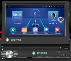 1DIN Android 10 GPS autorádio s výsuvným 7" LCD, 4GB/64GB CarPlay