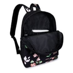 ZAGATTO Dámský batoh černý s květinovým vzorem,stylový městský batoh A4 do školy,jednokomorový lehký batoh se 2 kapsami,pojme formát A4,batoh s nastavitelnými popruhy,prostorný batoh pro mládež,42x30x12/ZG617